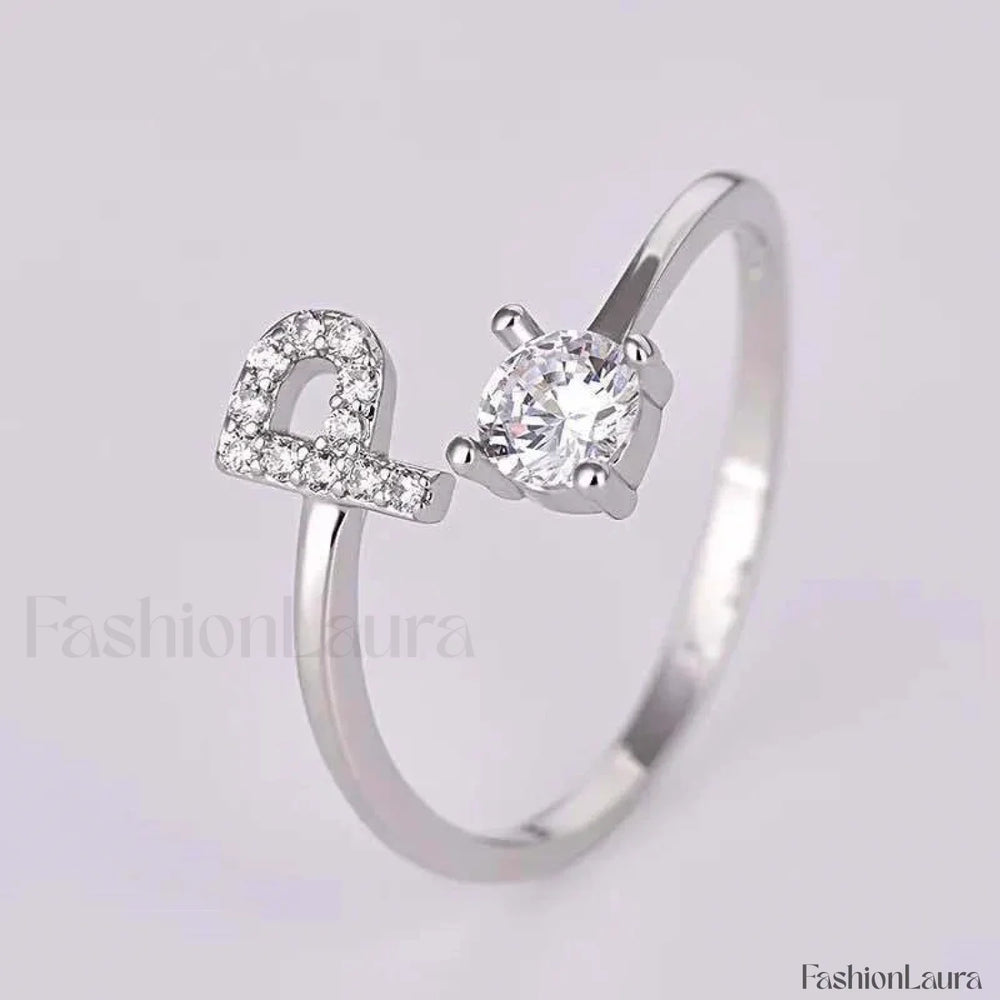 Shining Rhinestone New Fashion Initial Alphabet Opening Charm Jewelry Ring P