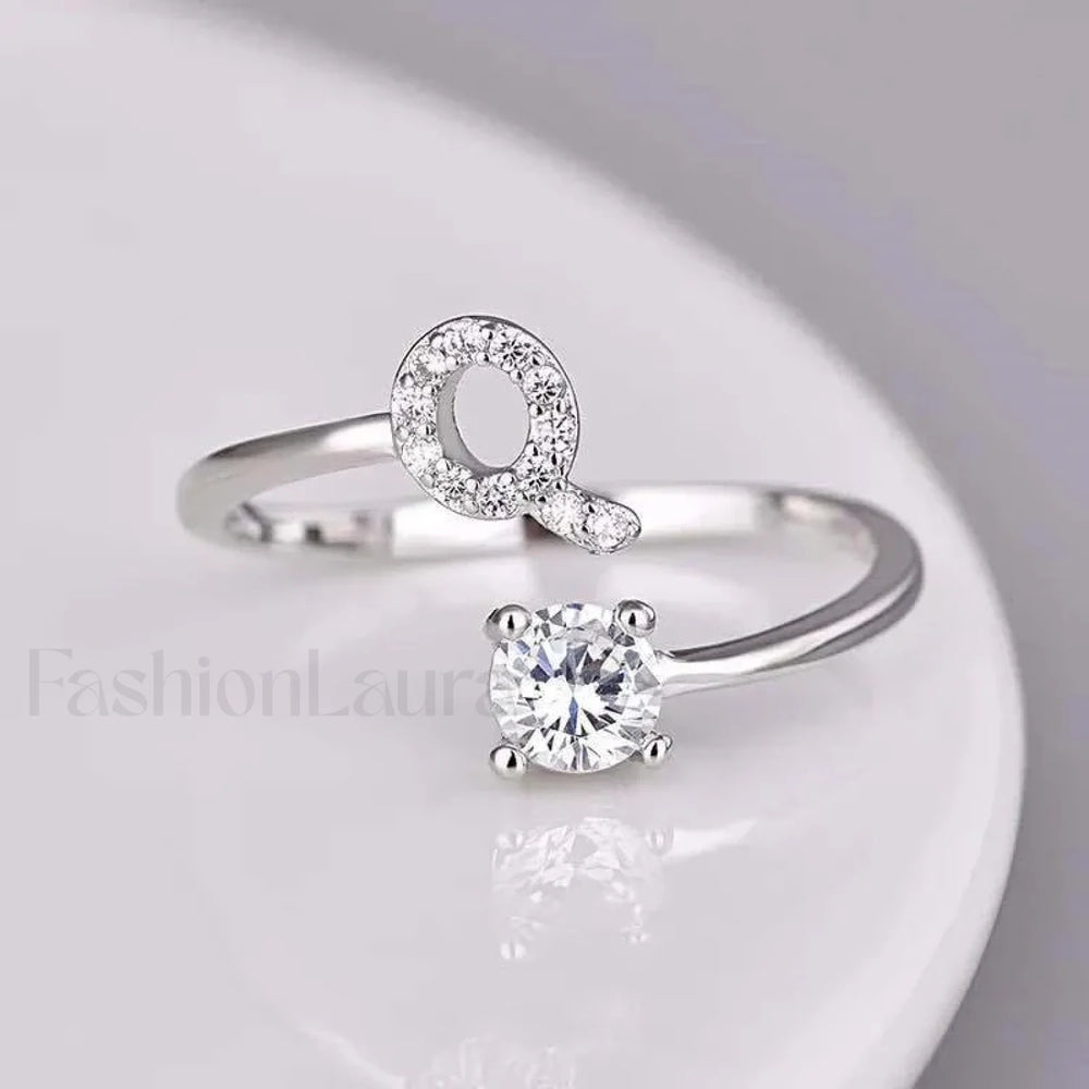 Shining Rhinestone New Fashion Initial Alphabet Opening Charm Jewelry Ring Q