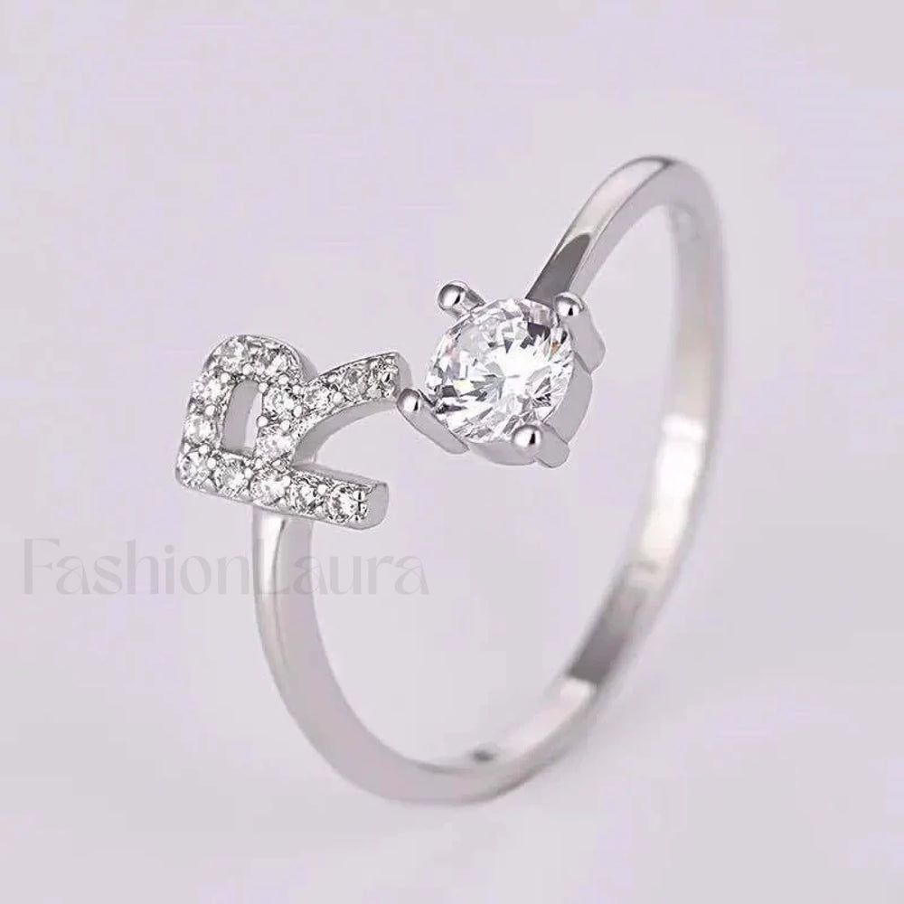 Shining Rhinestone New Fashion Initial Alphabet Opening Charm Jewelry Ring R