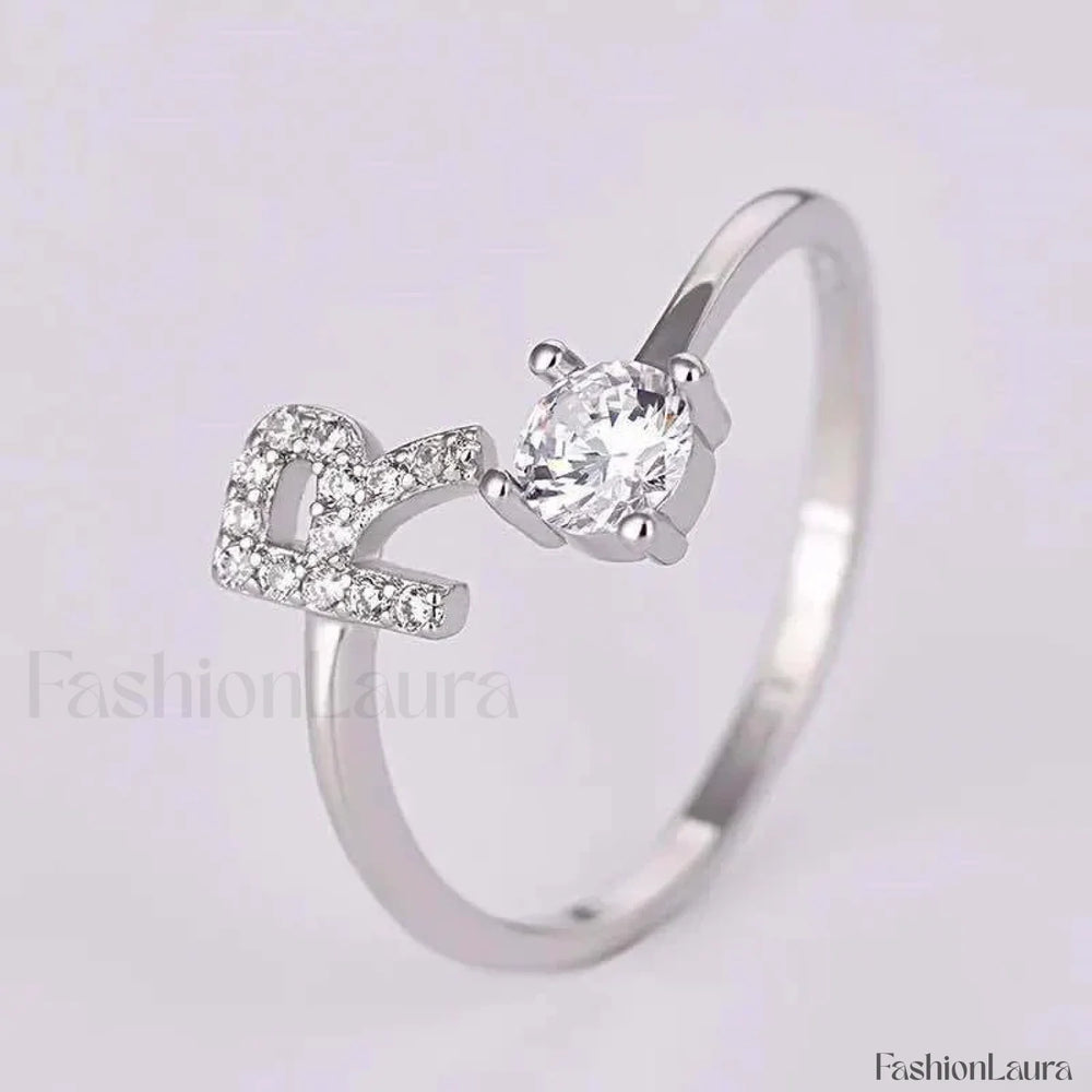 Shining Rhinestone New Fashion Initial Alphabet Opening Charm Jewelry Ring R