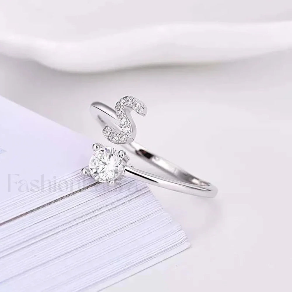 Shining Rhinestone New Fashion Initial Alphabet Opening Charm Jewelry Ring S