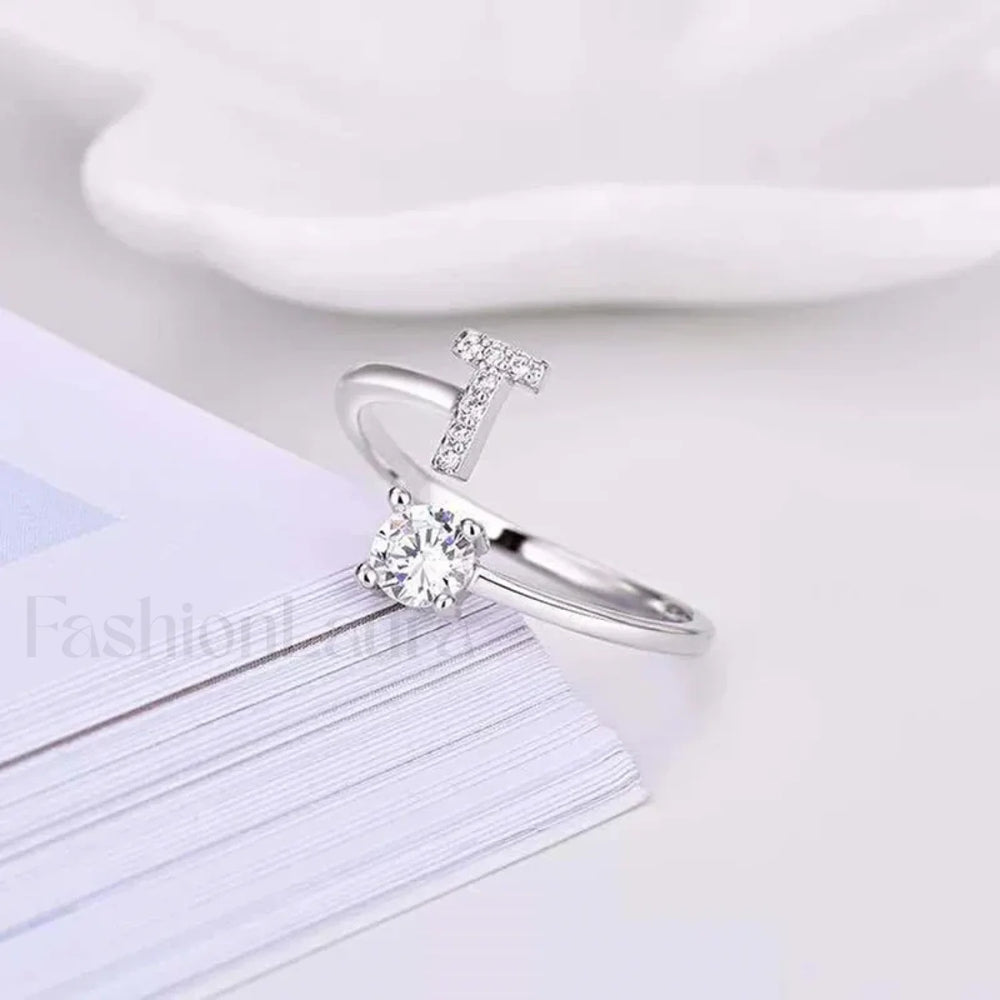 Shining Rhinestone New Fashion Initial Alphabet Opening Charm Jewelry Ring T