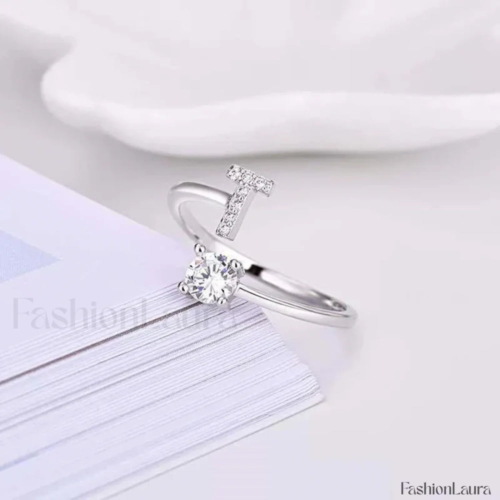 Shining Rhinestone New Fashion Initial Alphabet Opening Charm Jewelry Ring T