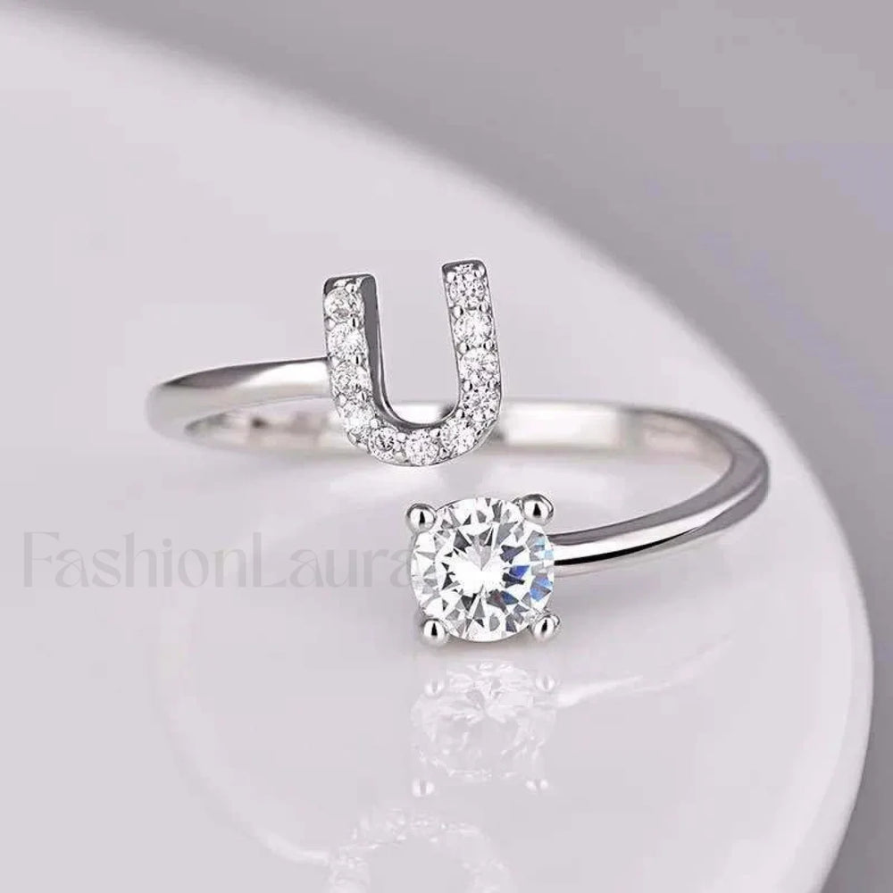 Shining Rhinestone New Fashion Initial Alphabet Opening Charm Jewelry Ring U