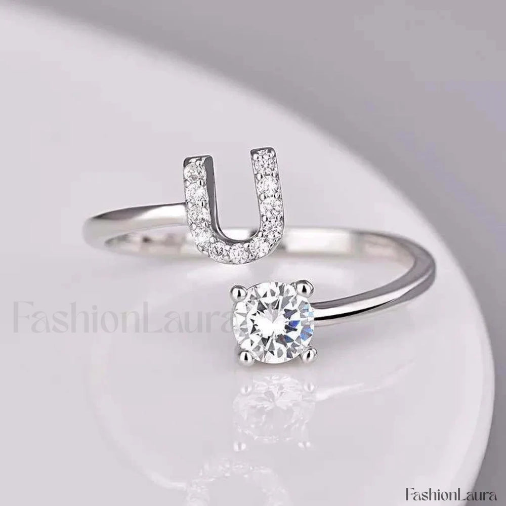 Shining Rhinestone New Fashion Initial Alphabet Opening Charm Jewelry Ring U