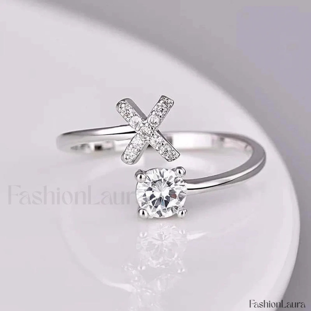 Shining Rhinestone New Fashion Initial Alphabet Opening Charm Jewelry Ring X