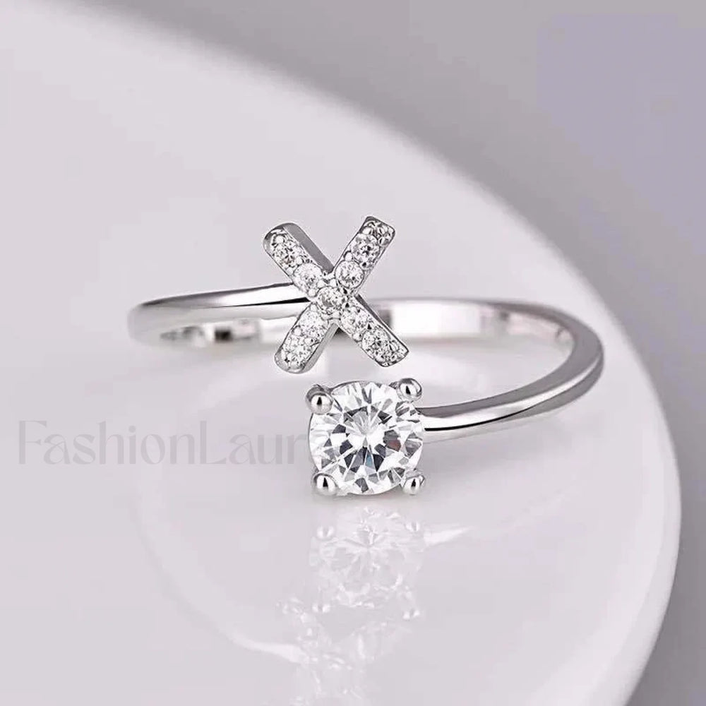 Shining Rhinestone New Fashion Initial Alphabet Opening Charm Jewelry Ring X