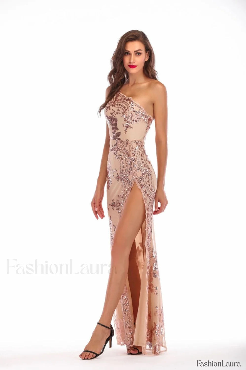 Shining Sequin Highly Charming Split Maxi Dress S / Gold