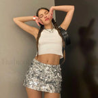 Shiny Sequined Beach Skirt WHITE / S
