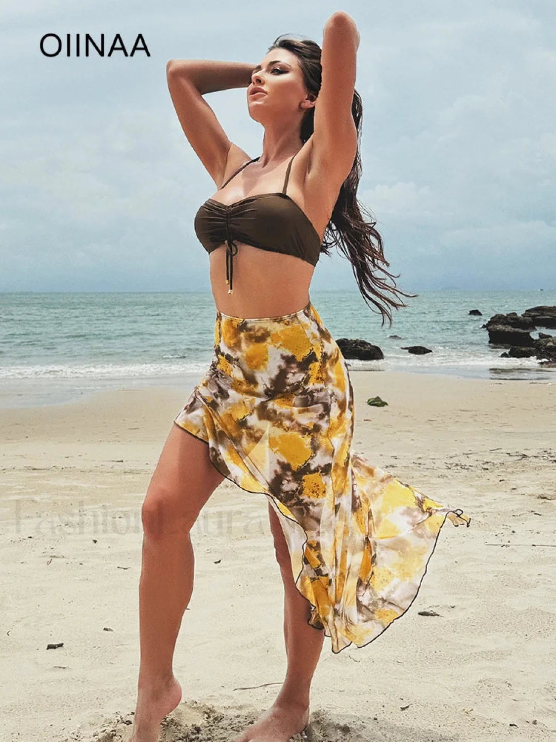 Shirring Print Three Piece Set Main image
