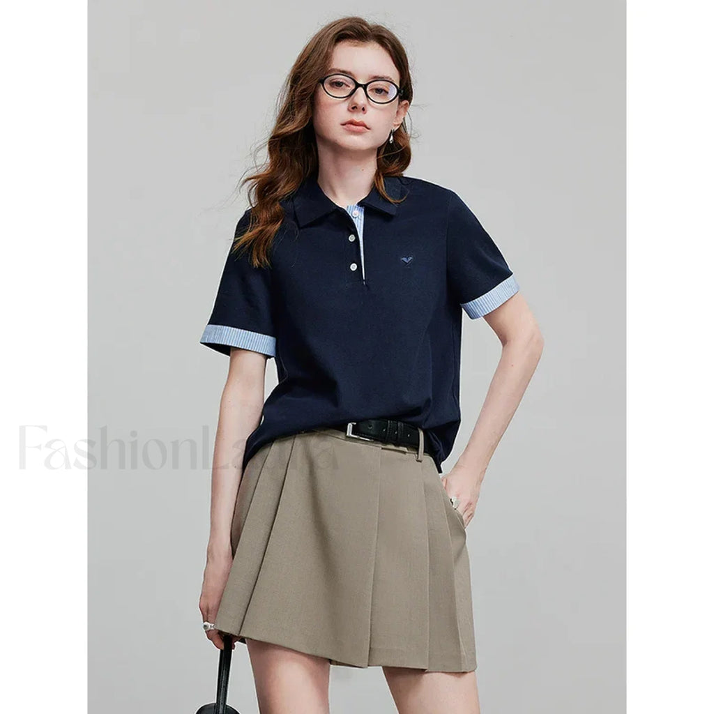Short Sleeve Knitted Crew Neck T Shirt Navy Bule / S