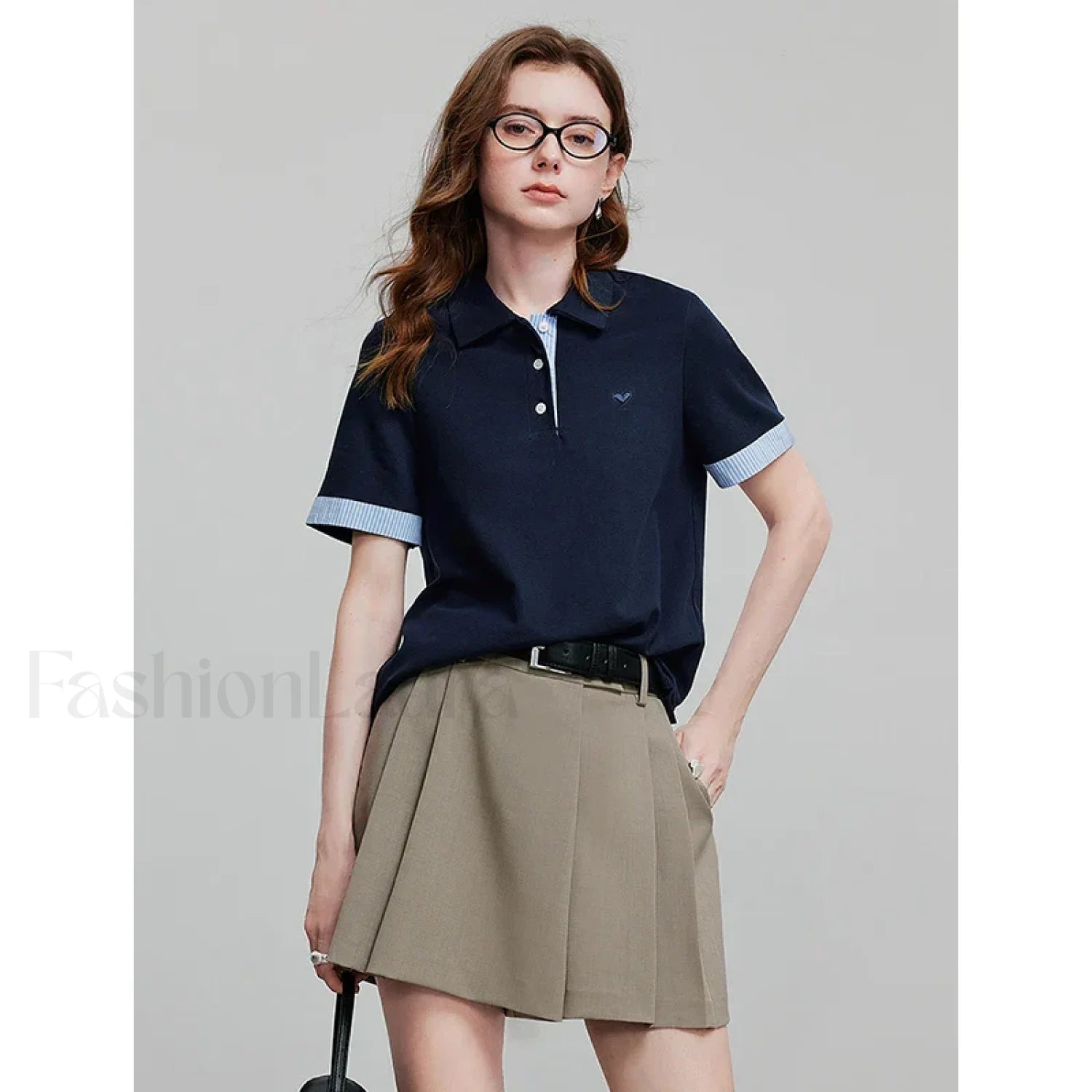 Short Sleeve Knitted Crew Neck T Shirt Navy Bule / S