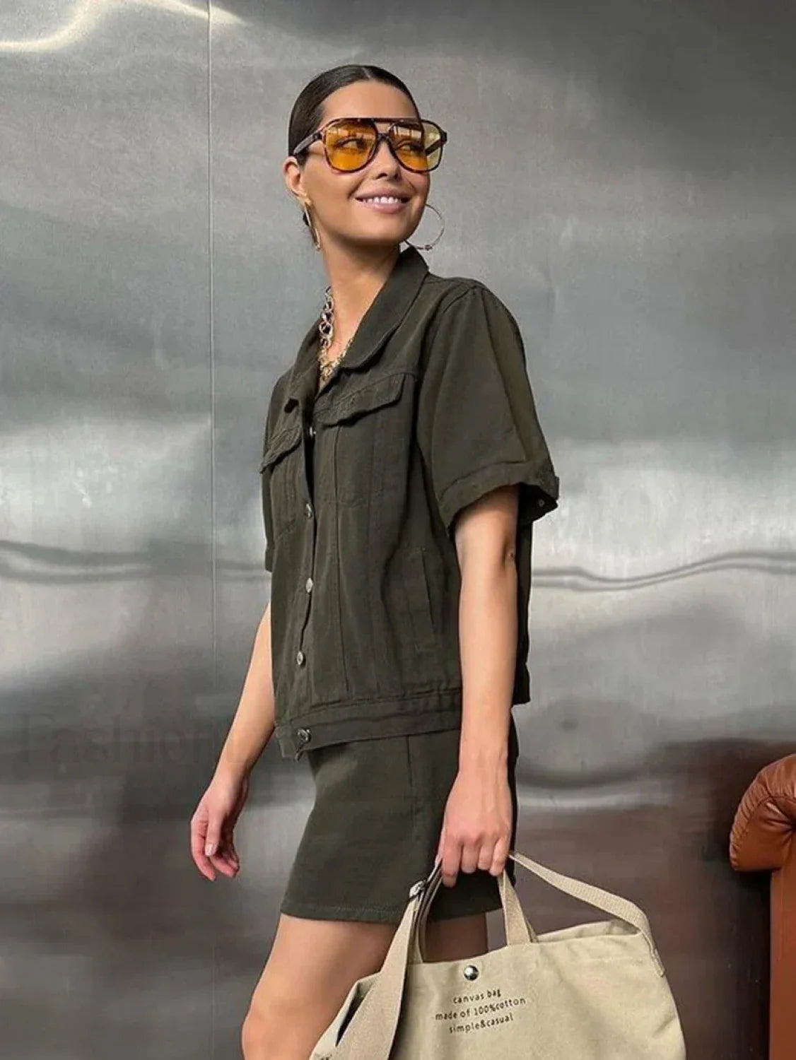 Short Sleeve Skirt Nightwear Two Piece Set