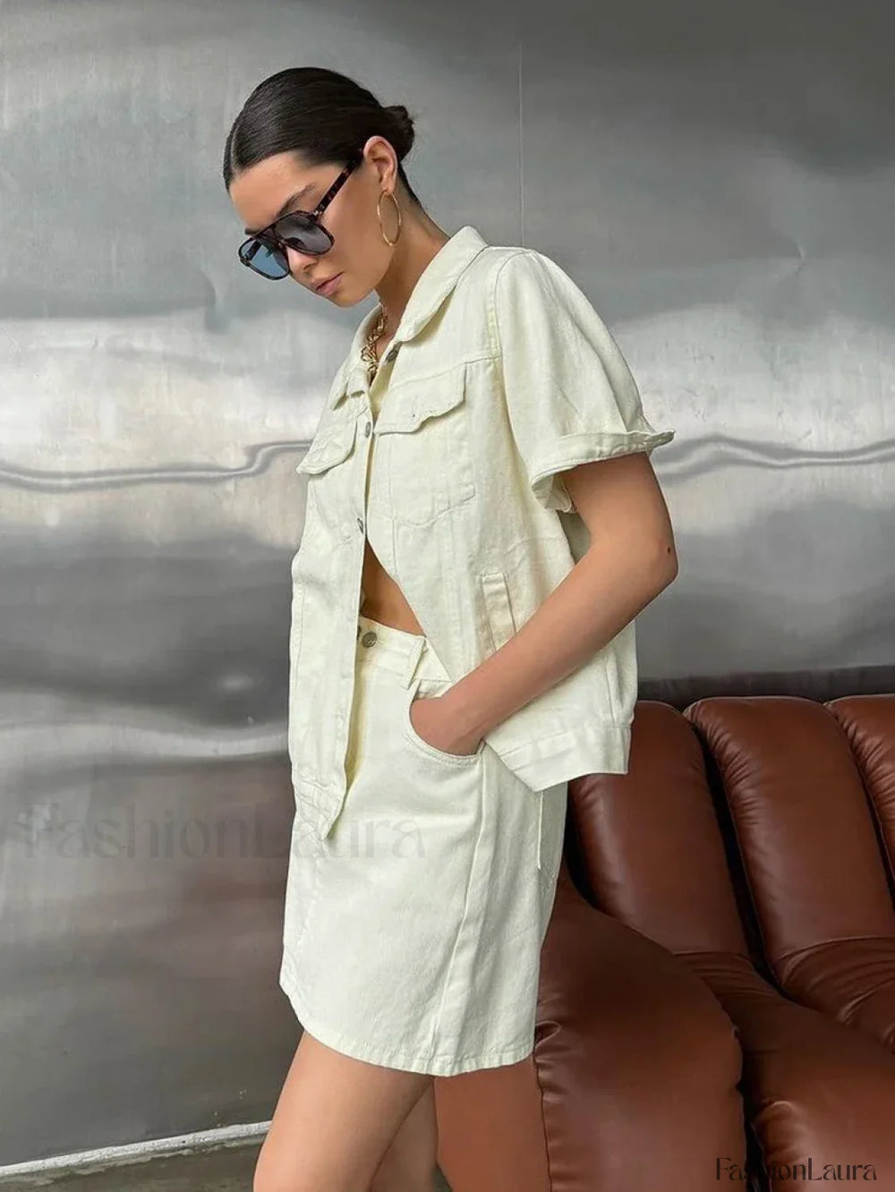 Short Sleeve Skirt Nightwear Two Piece Set