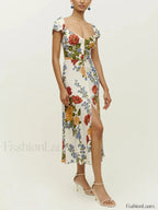 Short Sleeve Slit Floral Dress