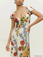 Short Sleeve Slit Floral Dress