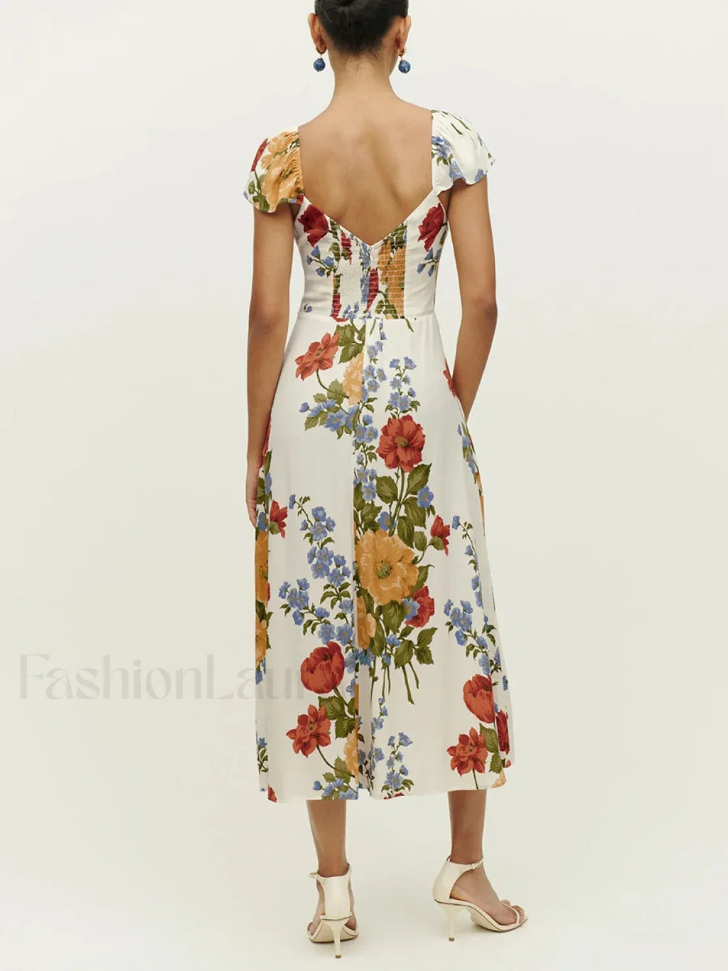 Short Sleeve Slit Floral Dress