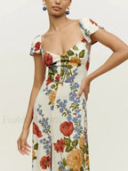 Short Sleeve Slit Floral Dress