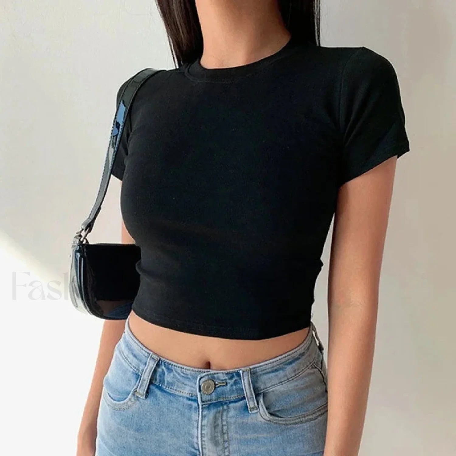 Short Sleeve Solid Simple Casual Crop Top Main image