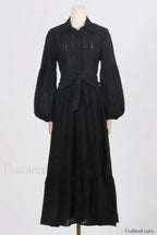 Sienna Tiered Broderie Charming Anglaise Midi Dress S / Black