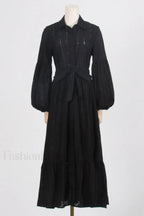 Sienna Tiered Broderie Charming Anglaise Midi Dress S / Black