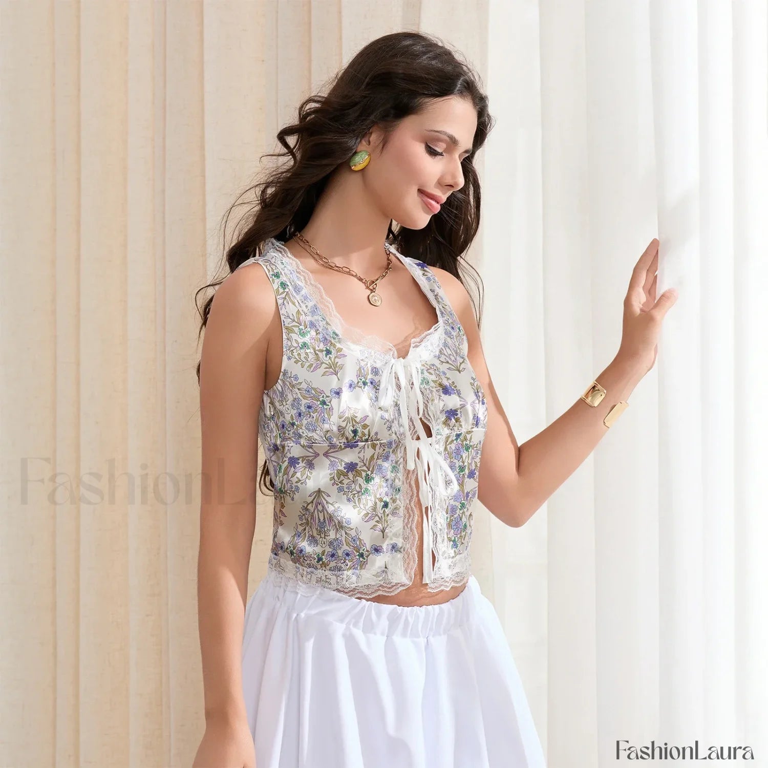 Silky Double Bow Lace Crop Top