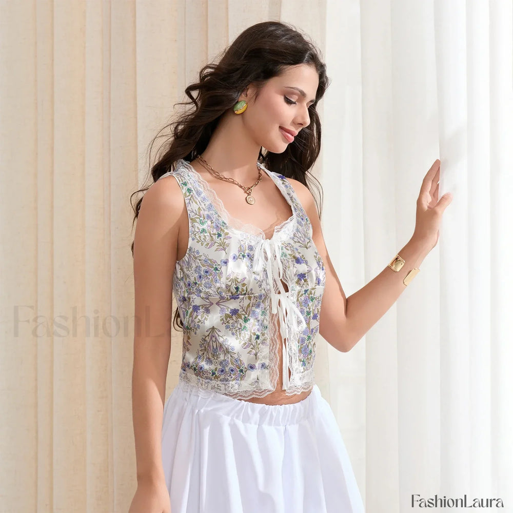 Silky Double Bow Lace Crop Top