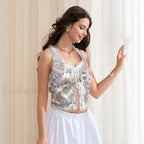 Silky Double Bow Lace Crop Top