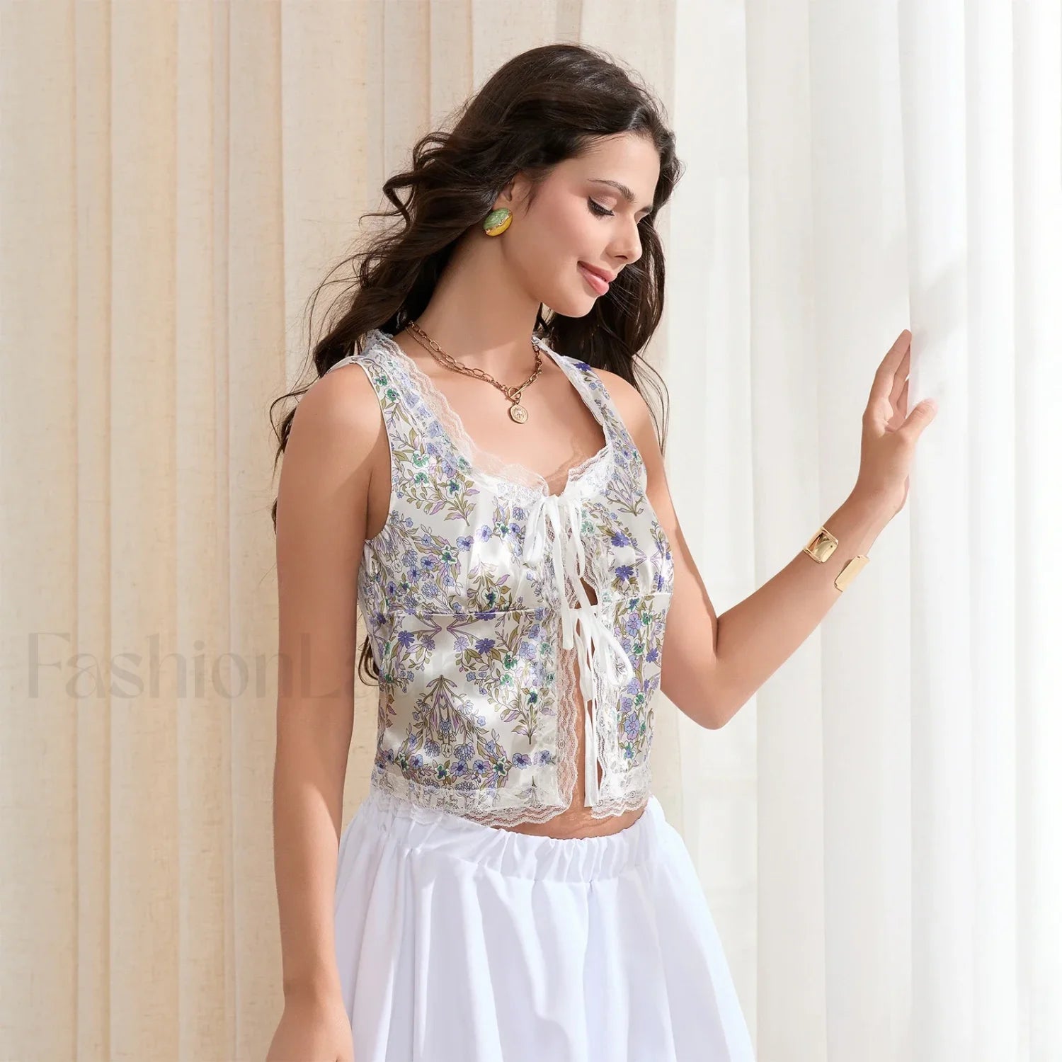 Silky Double Bow Lace Crop Top