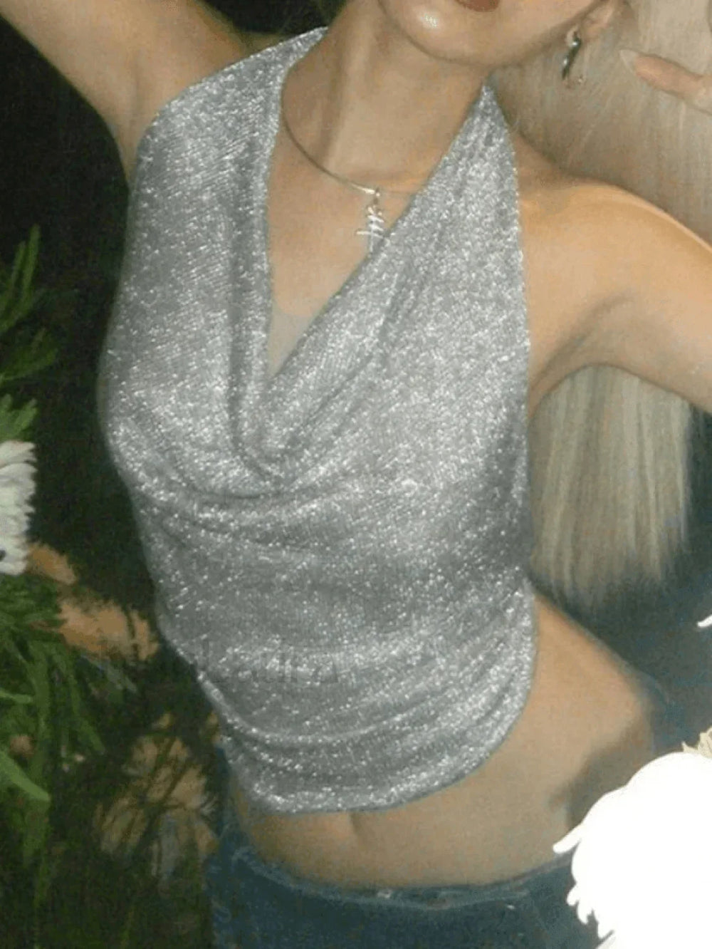 Silver Halter Cropped Tank Top Silver / S Tops&Tees