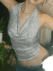 Silver Halter Cropped Tank Top Silver / S Tops&Tees