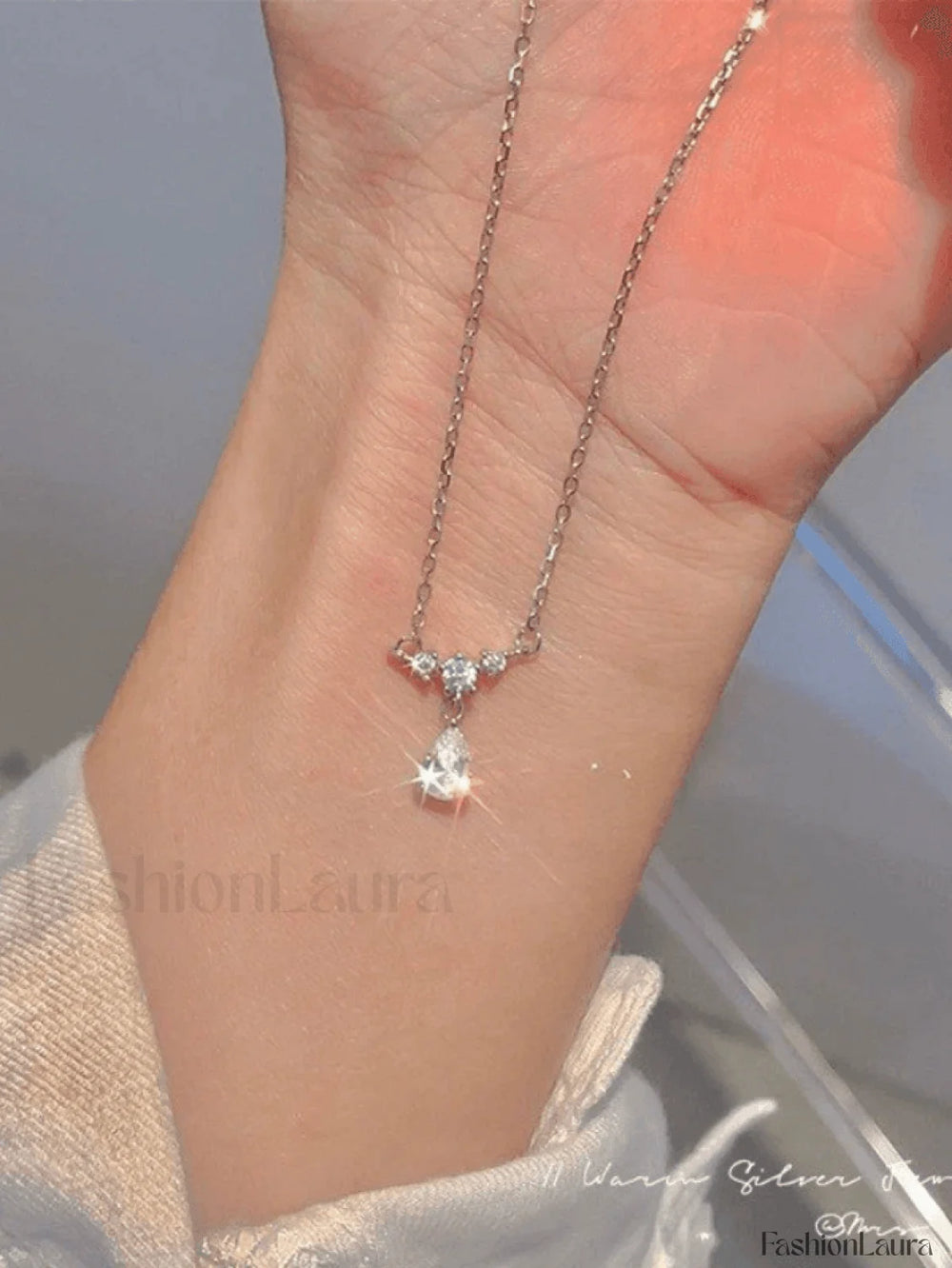 Silver Rhinestone Drop Decor Necklace Silver / ONE SIZE Necklaces