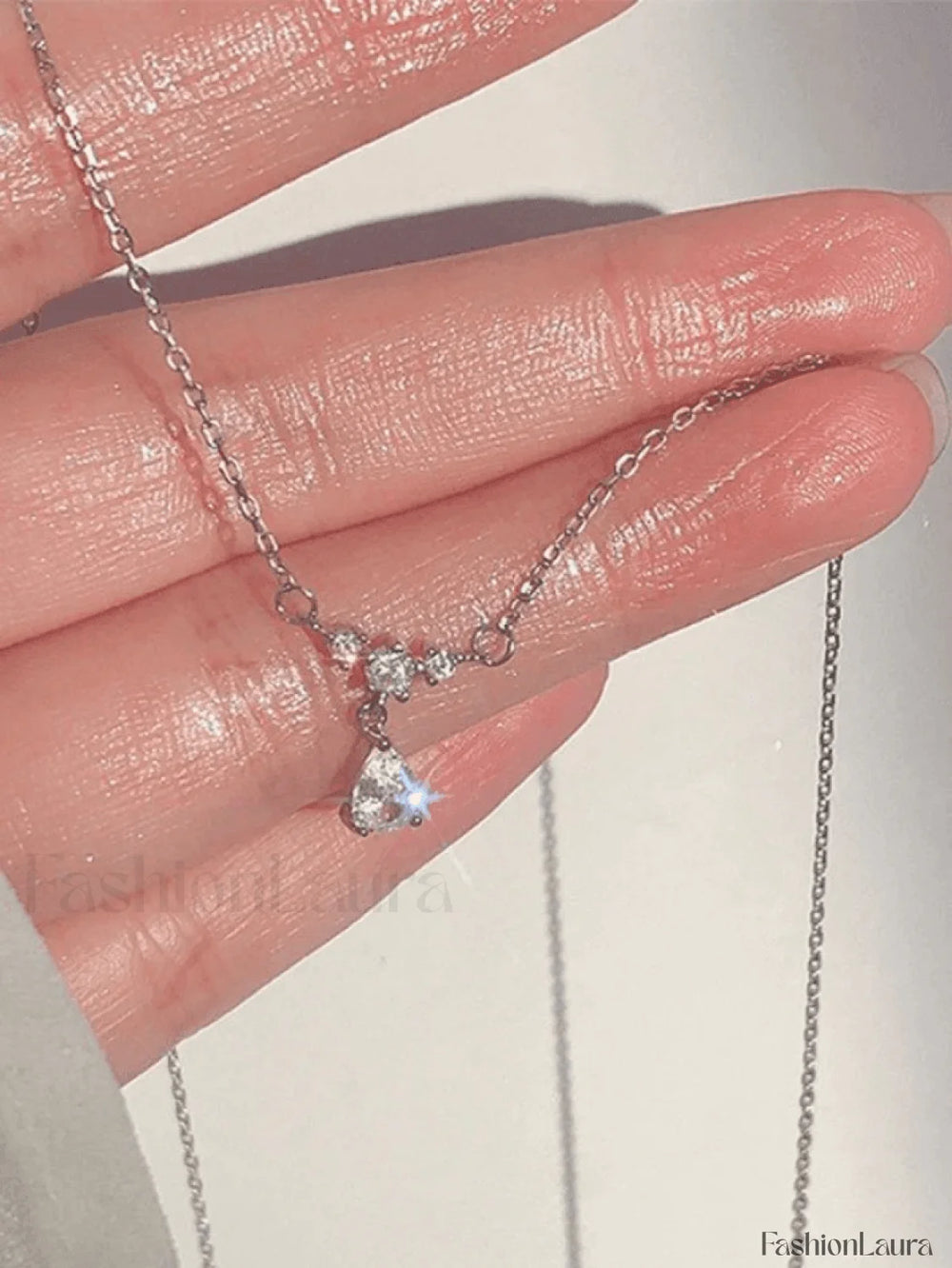 Silver Rhinestone Drop Decor Necklace Silver / ONE SIZE Necklaces