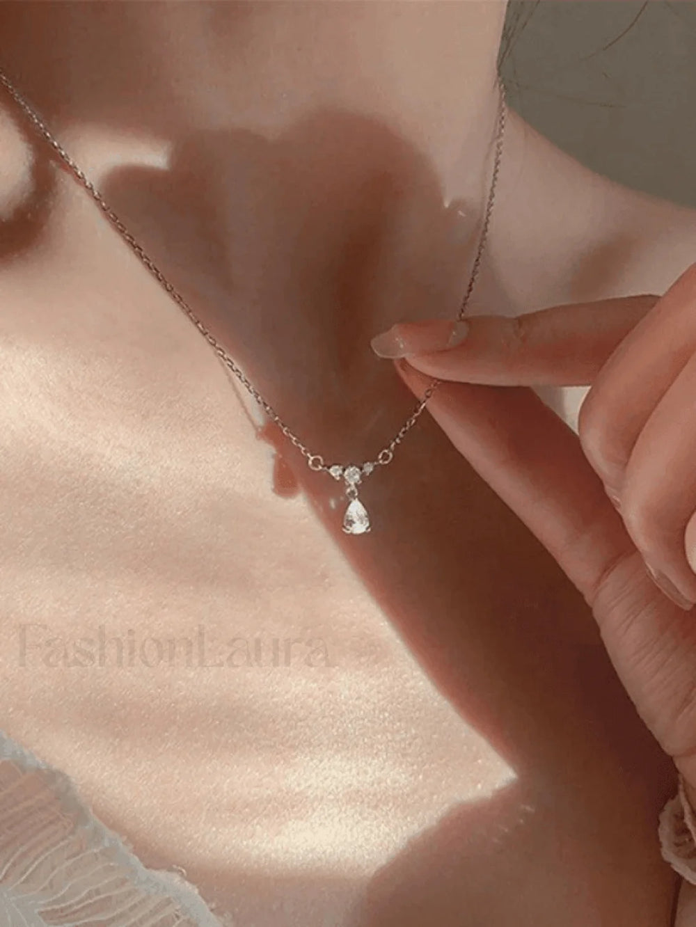 Silver Rhinestone Drop Decor Necklace Silver / ONE SIZE Necklaces