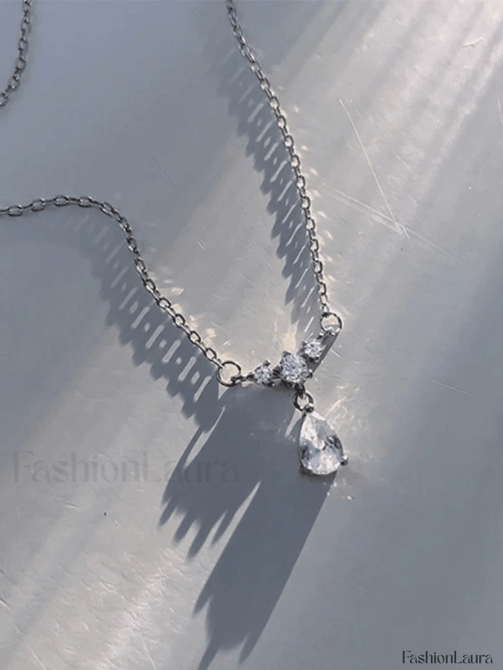 Silver Rhinestone Drop Decor Necklace Silver / ONE SIZE Necklaces