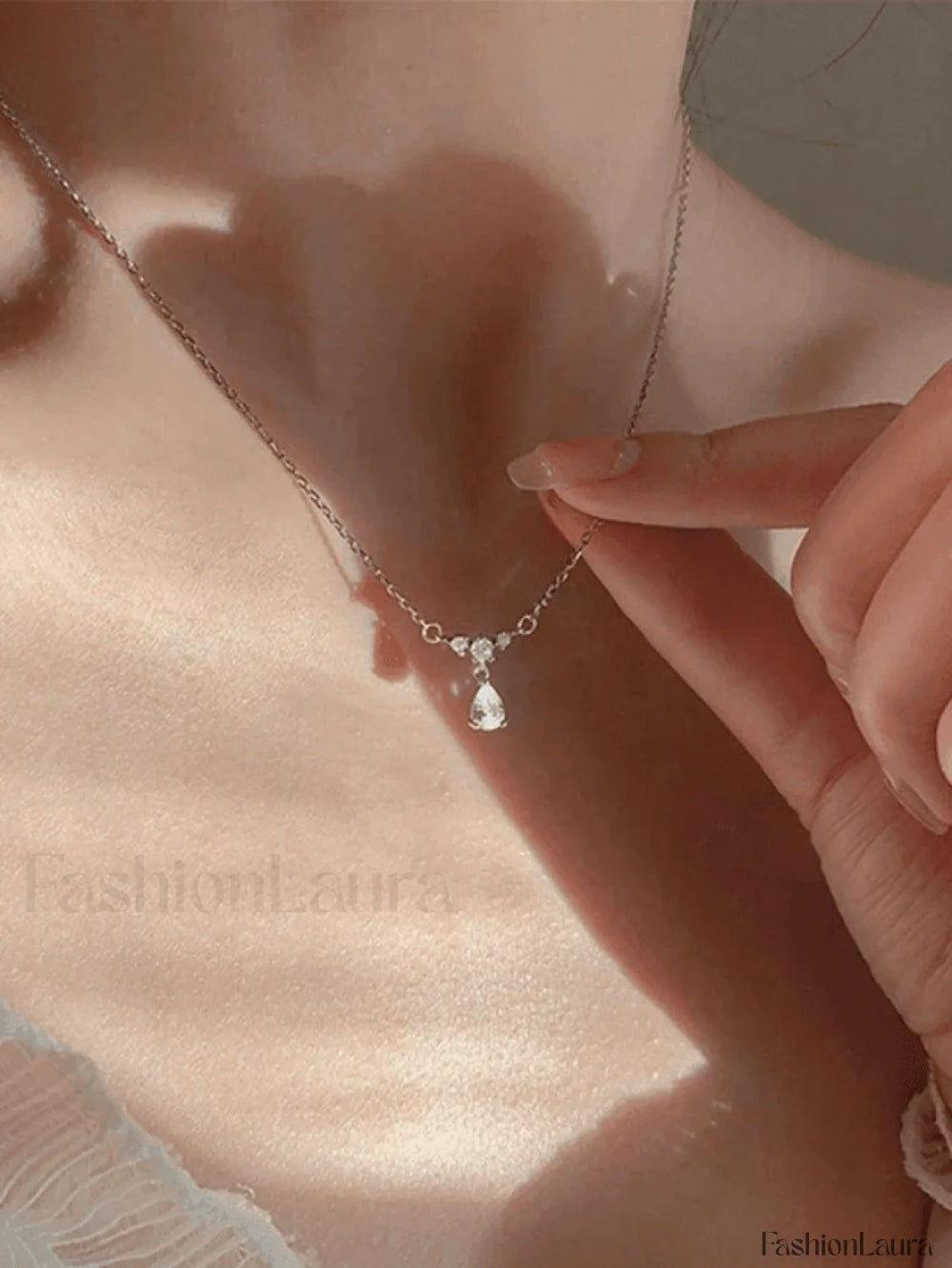 Silver Rhinestone Drop Decor Necklace Silver / ONE SIZE Necklaces