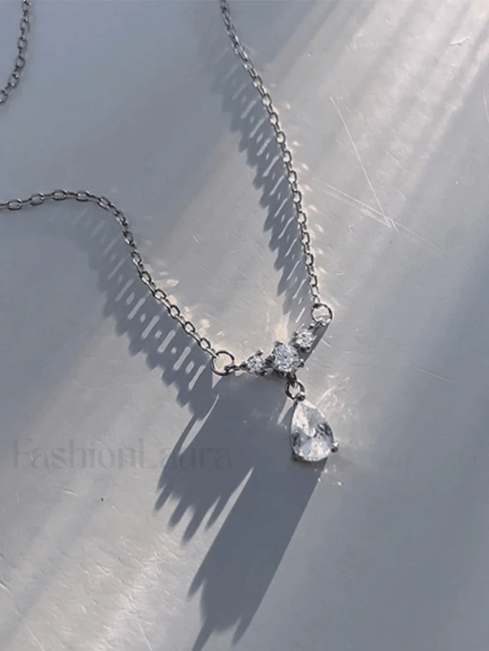 Silver Rhinestone Drop Decor Necklace Silver / ONE SIZE Necklaces