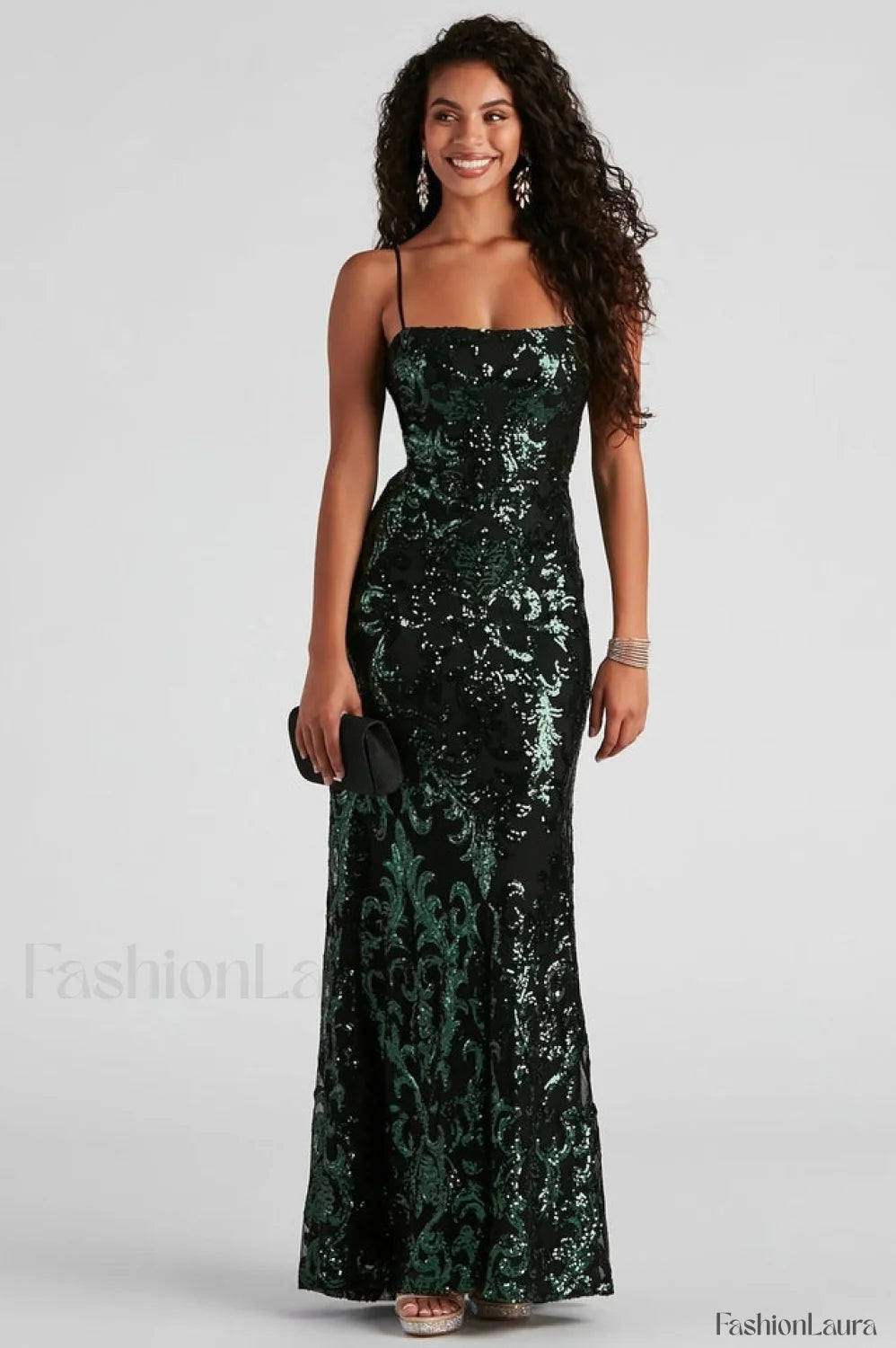 Sima Baroque Stylish Sequin Maxi Dress S / Green