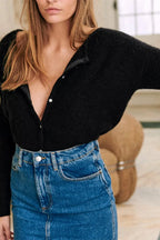 Simple Button Round Neck Knit Cardigan Black / S