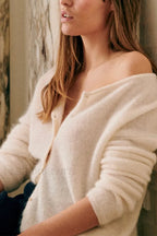 Simple Button Round Neck Knit Cardigan White / S