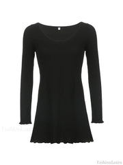 Simple Knitted Long Sleeve Mini Dress Mini Dresses
