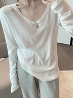 Simple Solid Color Long Sleeve Tee Tops&Tees