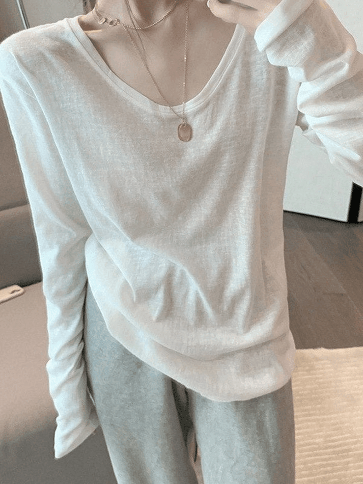 Simple Solid Color Long Sleeve Tee Tops&Tees