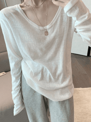 Simple Solid Color Long Sleeve Tee Tops&Tees