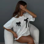 Simple Style Bow Cotton T Shirt