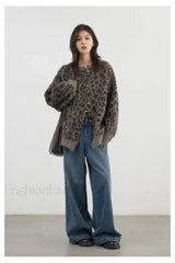Single Breasted Leopard Print Cardigan