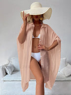 Single Breasted Turn Down Collar Cover Up GREEN / One Size