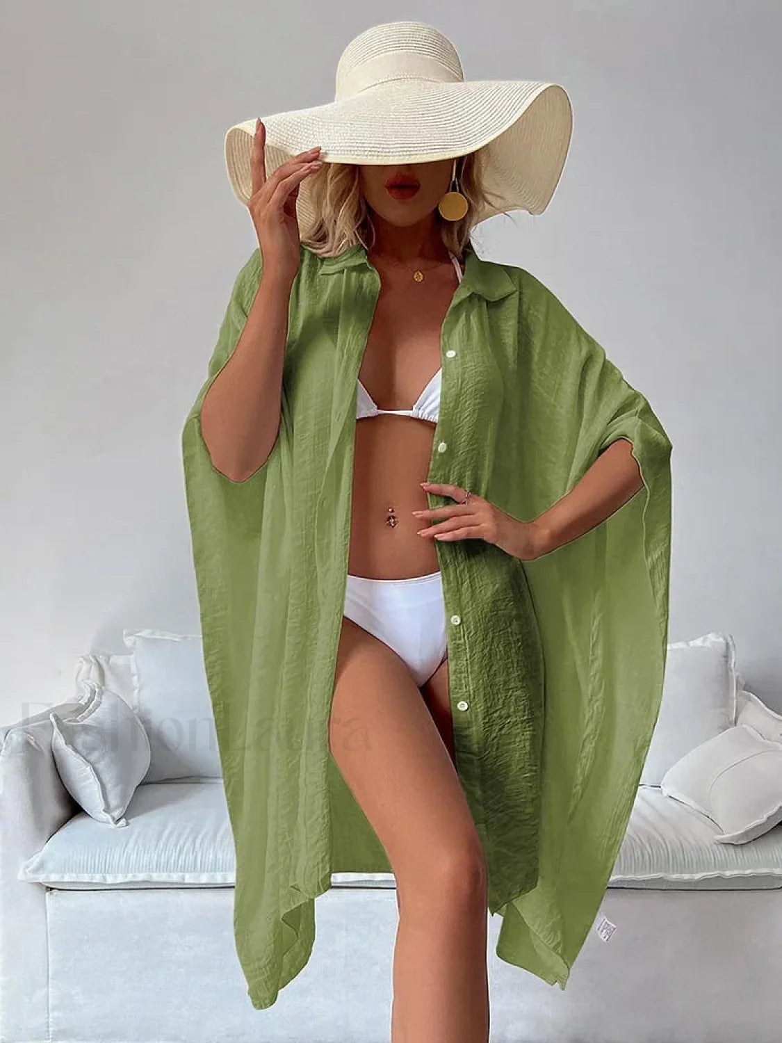 Single Breasted Turn Down Collar Cover Up WHITE / One Size