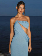 Skew Collar Hollow Maxi Dress