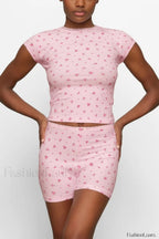 Skims Soft Lounge Charming Top + Shorts Set S / Pink